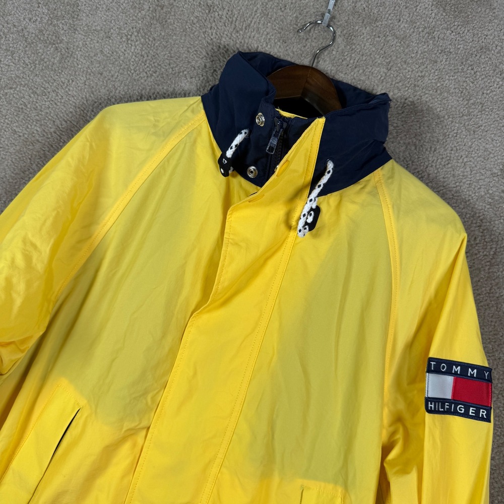 Tommy Hilfiger Sailing Jacket Mens Small Yellow Navy Vintage Style Windbreaker